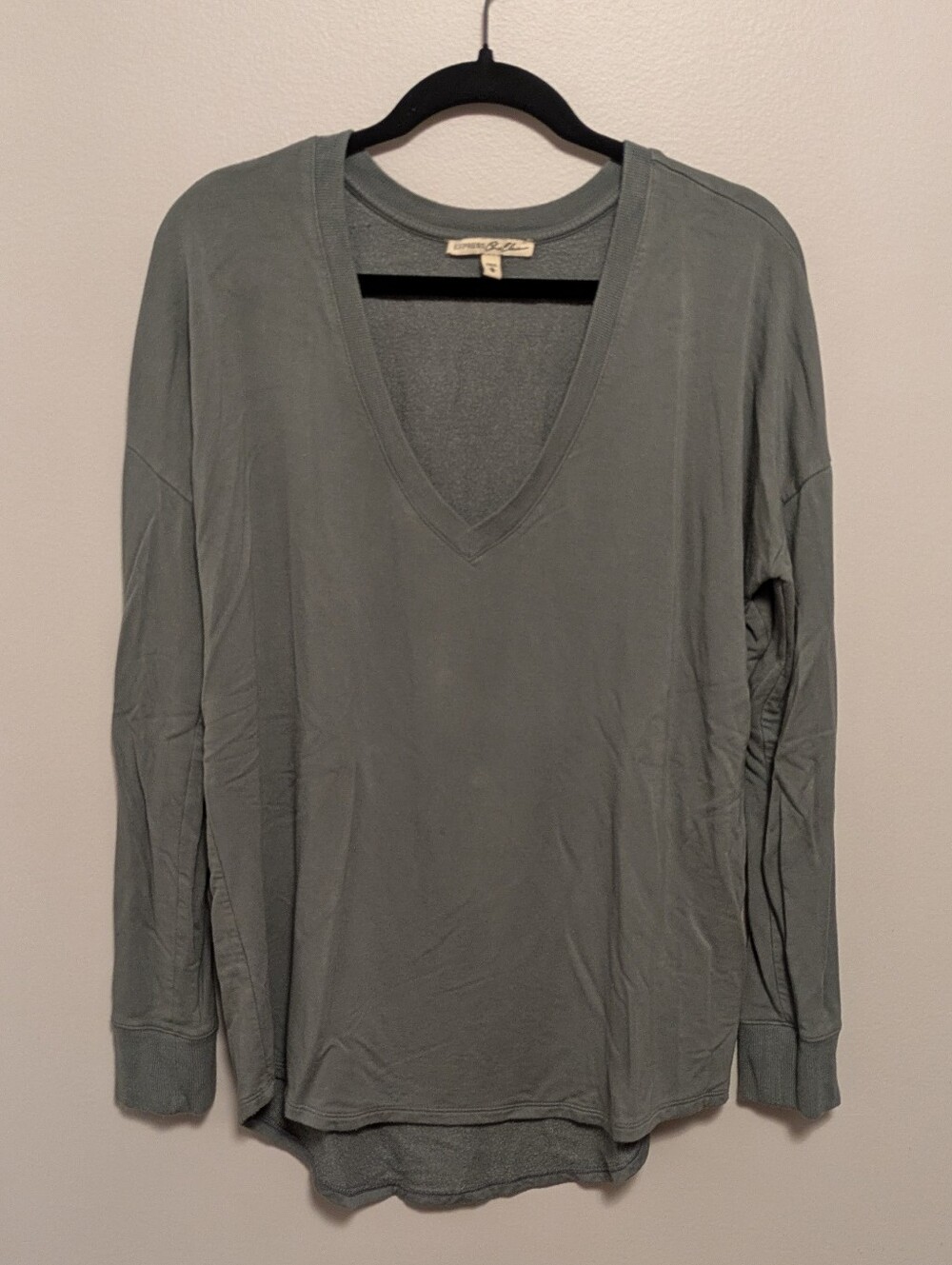 Express One Eleven Sage Green V Neck London Sweatshirt